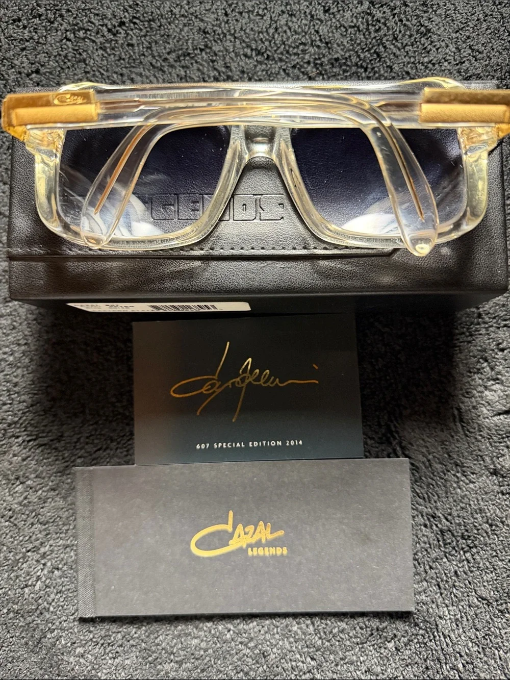 Cazal Clear Translucent Square Sunglasses with Gold Accents and Gradient Lenses